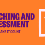 An orange rectangular graphic with text stating 'coaching and assessment: how to make it count'. To the left is a white paper outline with two white ticks one above another.